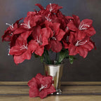 10 Bushes Burgundy Artificial Silk Easter Lily Flowers, Faux Bouquets
