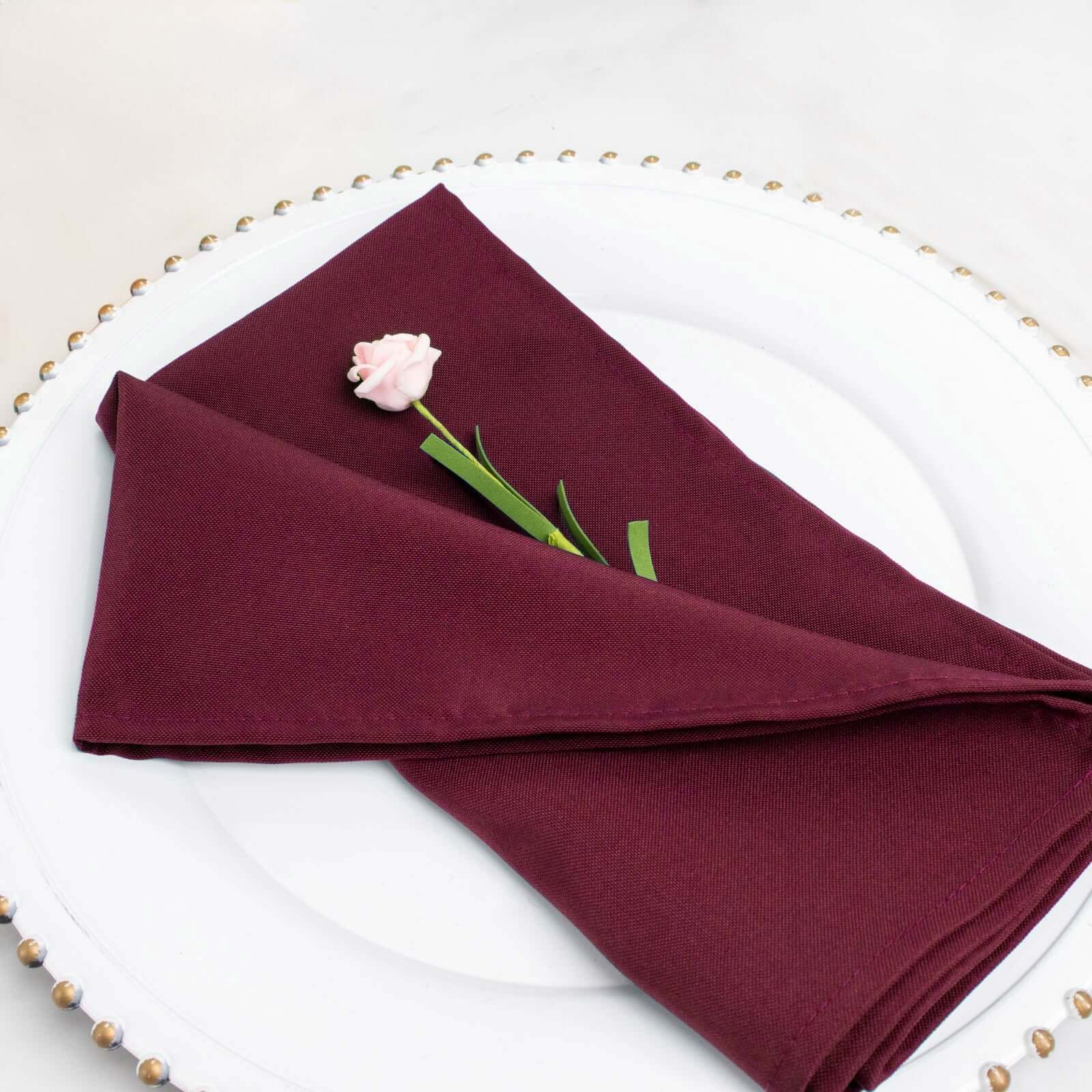 5 Pack Premium Polyester 20"x20" Napkins Burgundy - Wrinkle-Resistant & Durable Dinner Napkins
