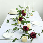 6ft Burgundy Real Touch Artificial Rose and Leaf Flower Garland Vine