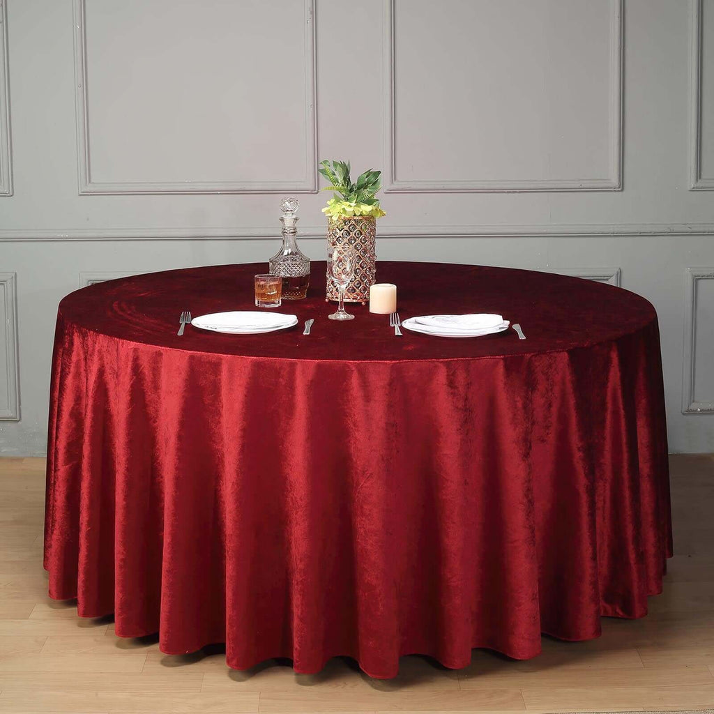 Premium Velvet 120" Round Tablecloth Burgundy - Reusable Soft & Seamless Table Cover