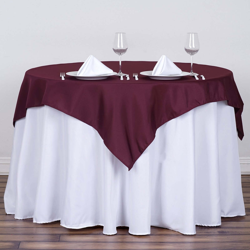 Polyester 54"x54" Table Overlay Square Tablecloth Burgundy - Wrinkle-Resistant & Durable Table Cover