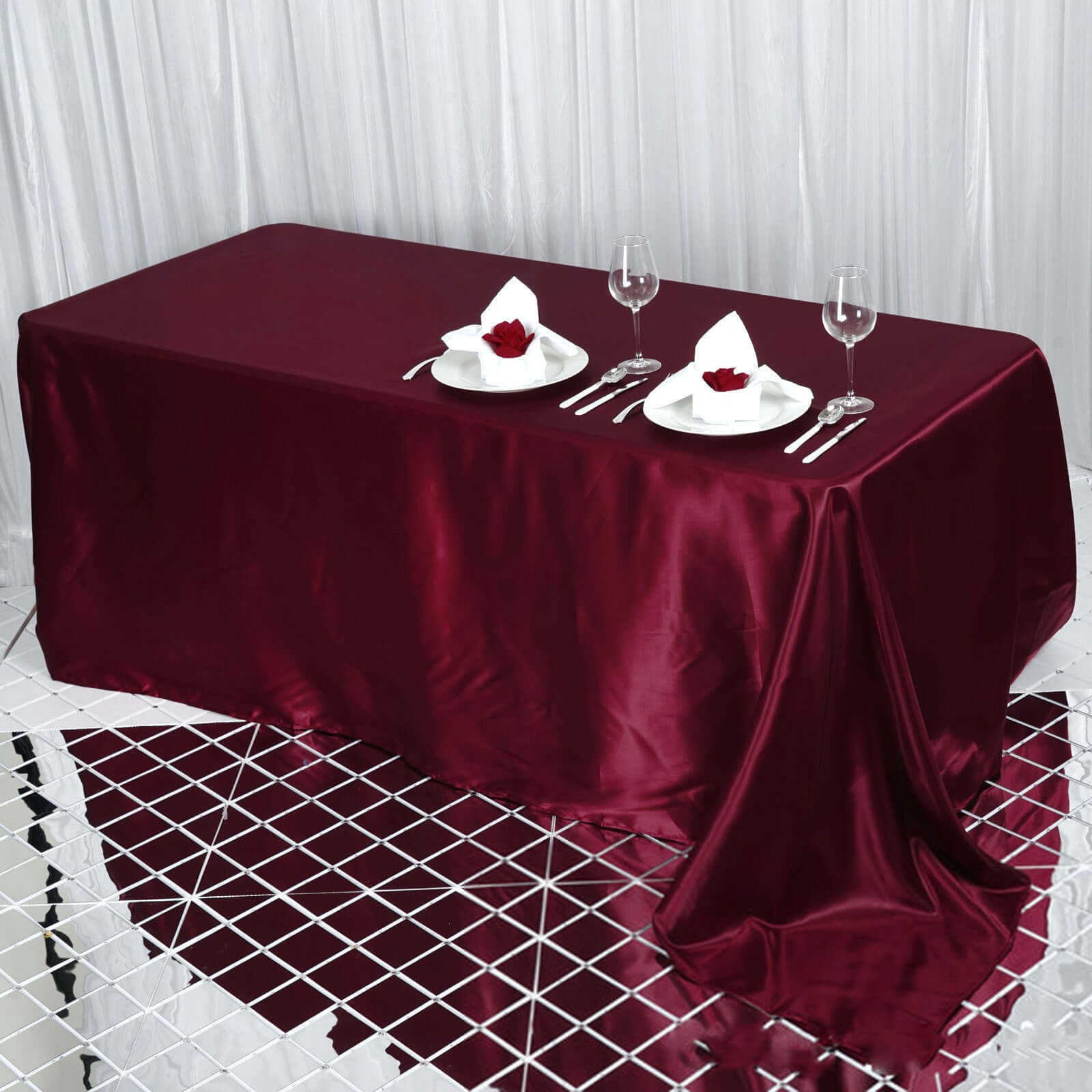 Satin Rectangular 90"x132" Tablecloth Burgundy - Seamless Table Cover