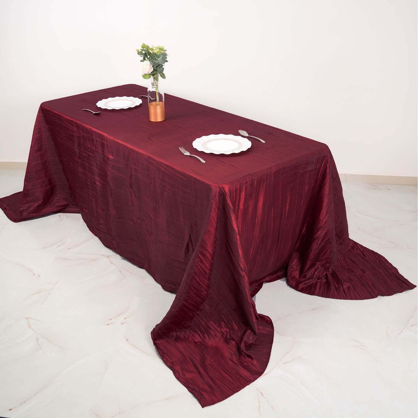 Taffeta 90"x132" Rectangle Tablecloth Burgundy - Seamless Accordion Crinkle Table Cover