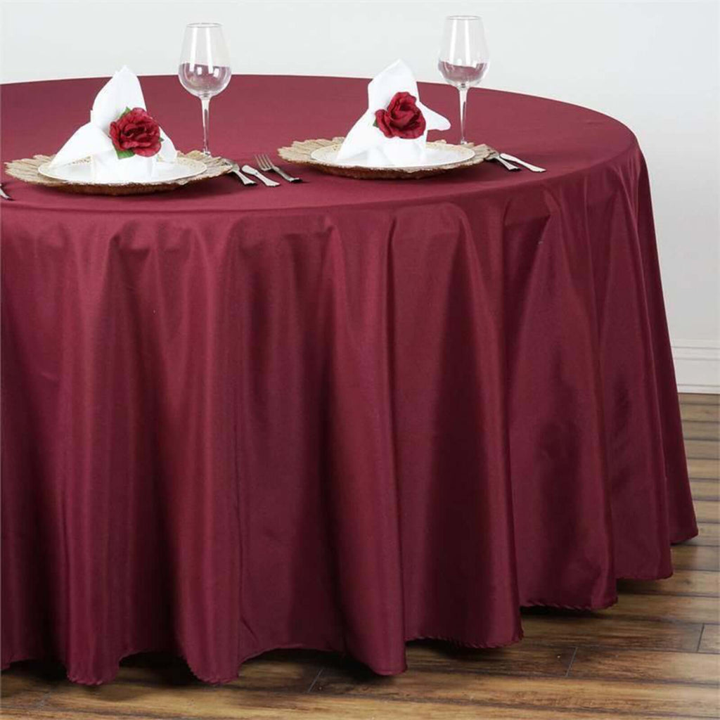 Polyester 108" Round Tablecloth Burgundy - Wrinkle-Resistant Table Cover