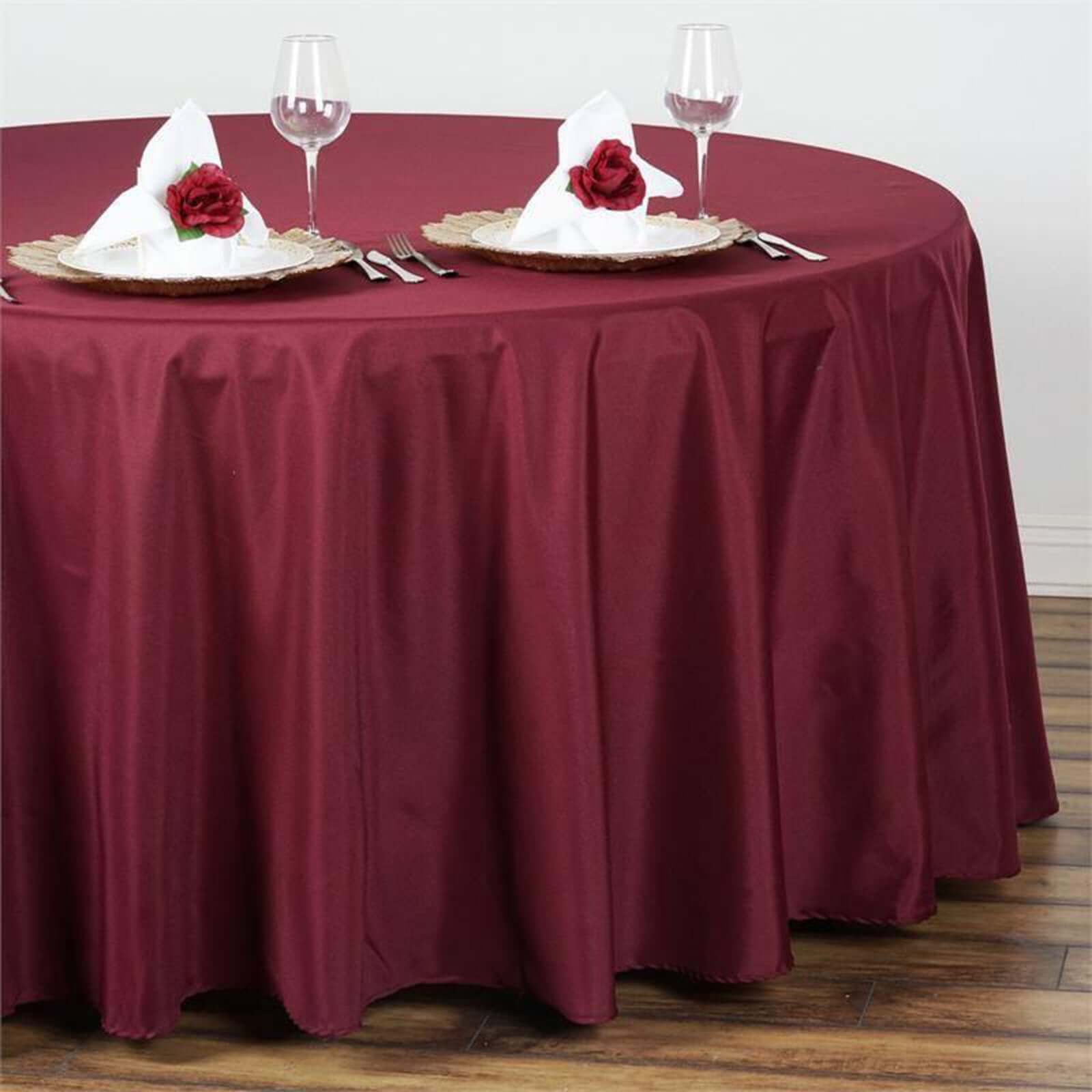 Polyester 108" Round Tablecloth Burgundy - Wrinkle-Resistant Table Cover