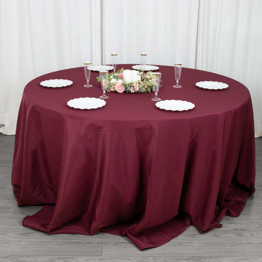 Premium Polyester 132" Round Tablecloth Burgundy - Seamless 220GSM Wrinkle-Resistant Table Cover