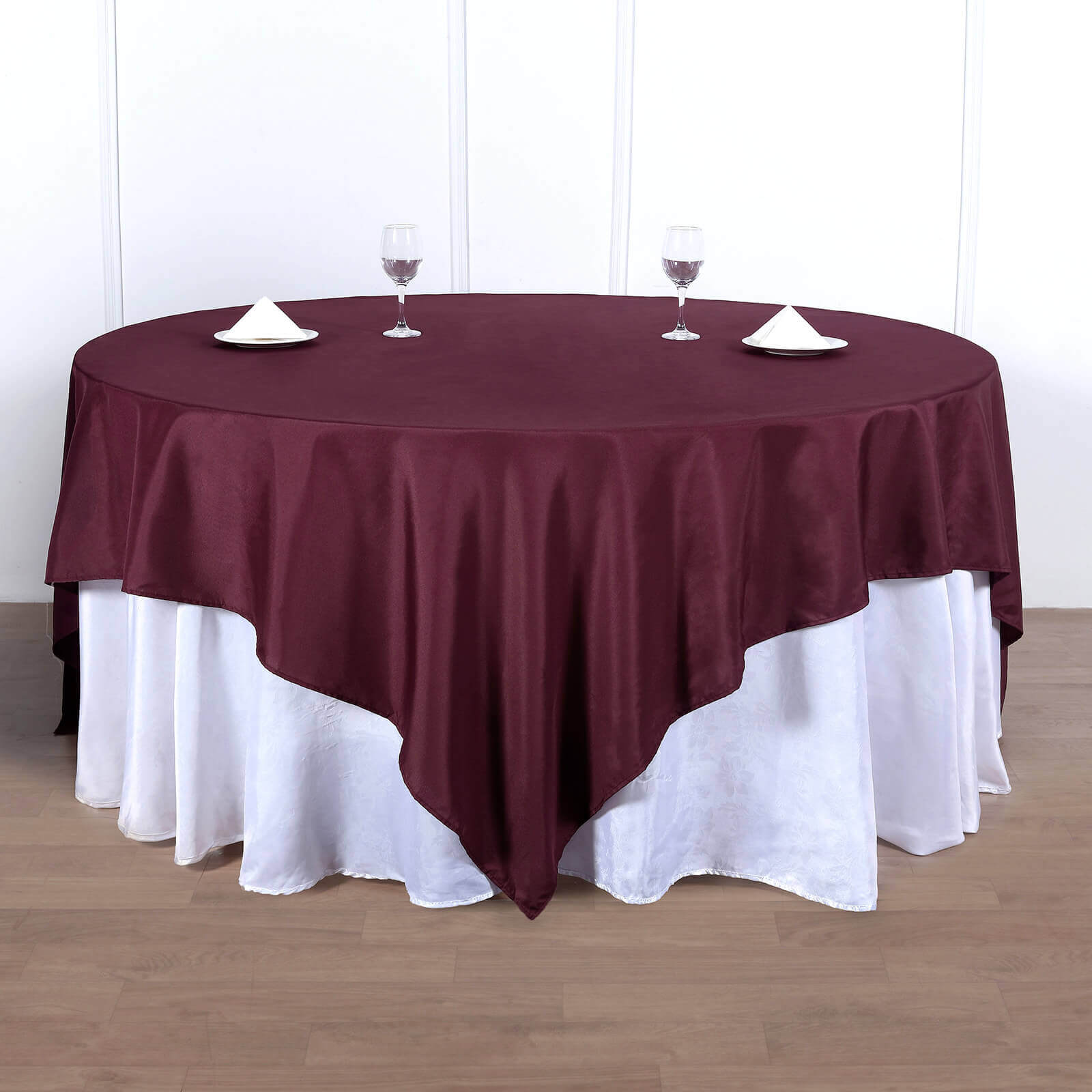 Polyester 90"x90" Table Overlay Square Tablecloth Burgundy - Wrinkle-Resistant & Durable Table Cover