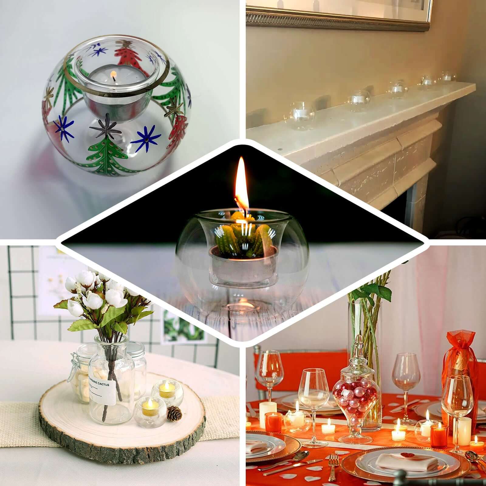 6-Pack Glass Tealight Candle Holders Crystal Clear Globe Design - Votive Candle Holders for Events 3"