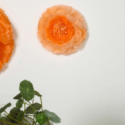 Set of 6 Coral Orange Giant Carnation 3D Paper Flowers Wall Decor - 12",16",20"