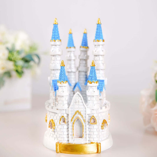 Cake Topper Figurine Fairytale Princess Castle Design Blue and White - Decoration for Baby Showers 8.5"