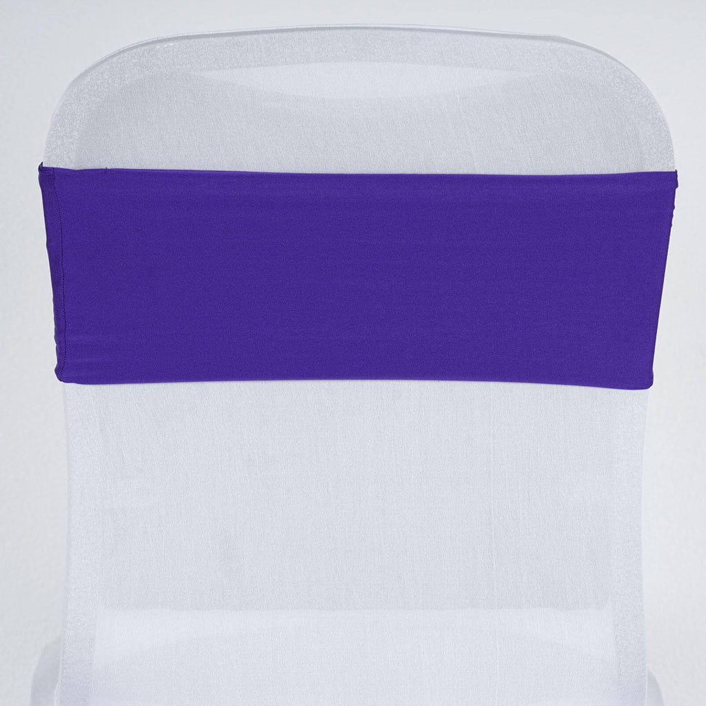 5 Pack Stretch Spandex Chair Sashes Purple - Fitted Finish Two Ply Heavy Duty Chair Bands 5"x12"