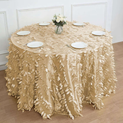 Taffeta 120" Round Tablecloth Champagne | 3D Leaf Petal Design Seamless Table Cover