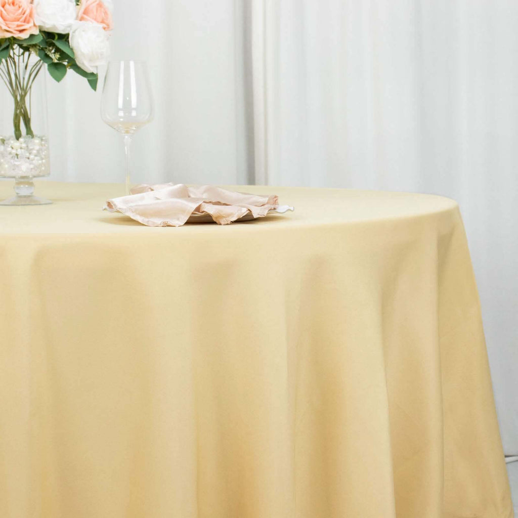 Premium Polyester 120" Round Tablecloth Champagne - Seamless 220GSM Wrinkle-Resistant Table Cover