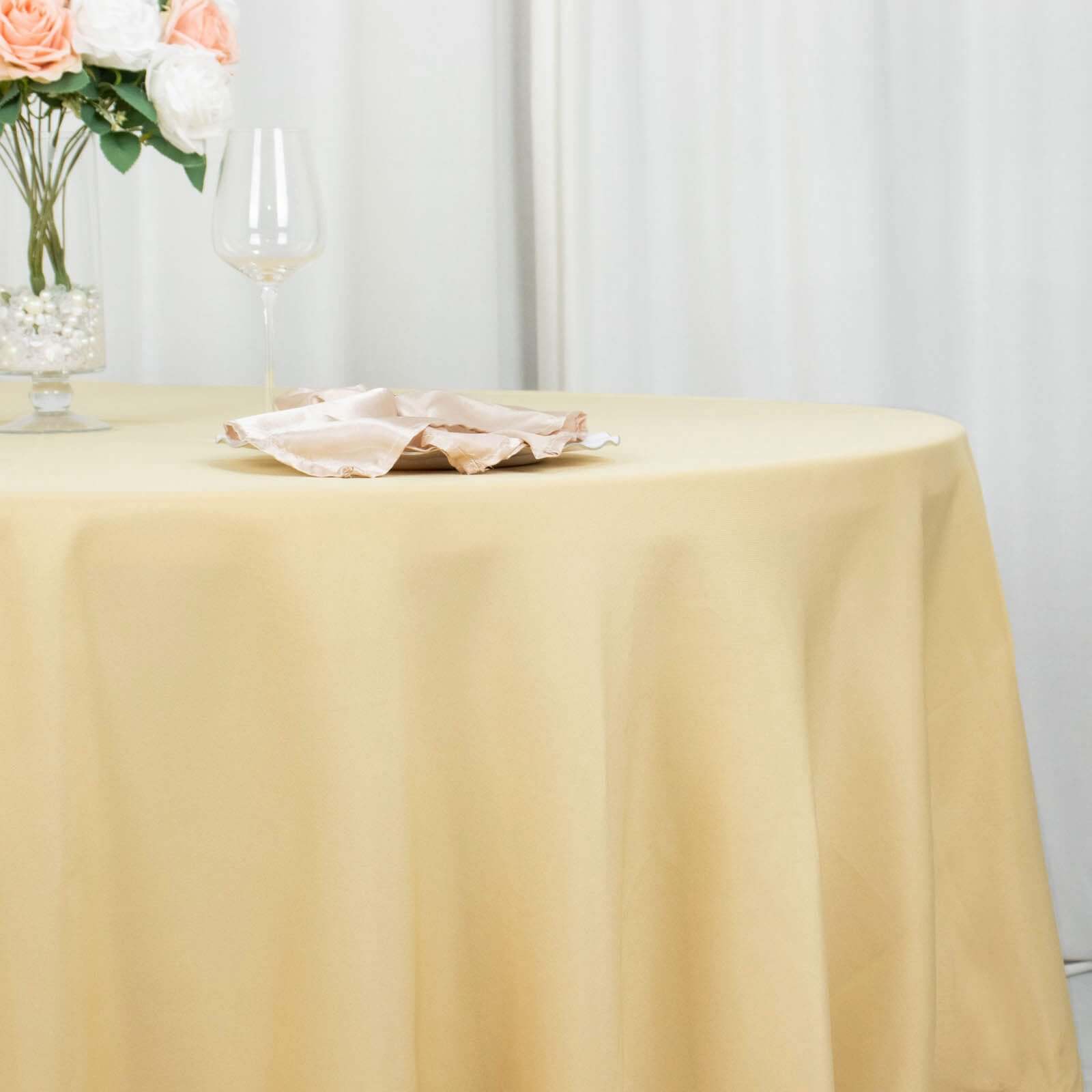 Premium Polyester 120" Round Tablecloth Champagne - Seamless 220GSM Wrinkle-Resistant Table Cover