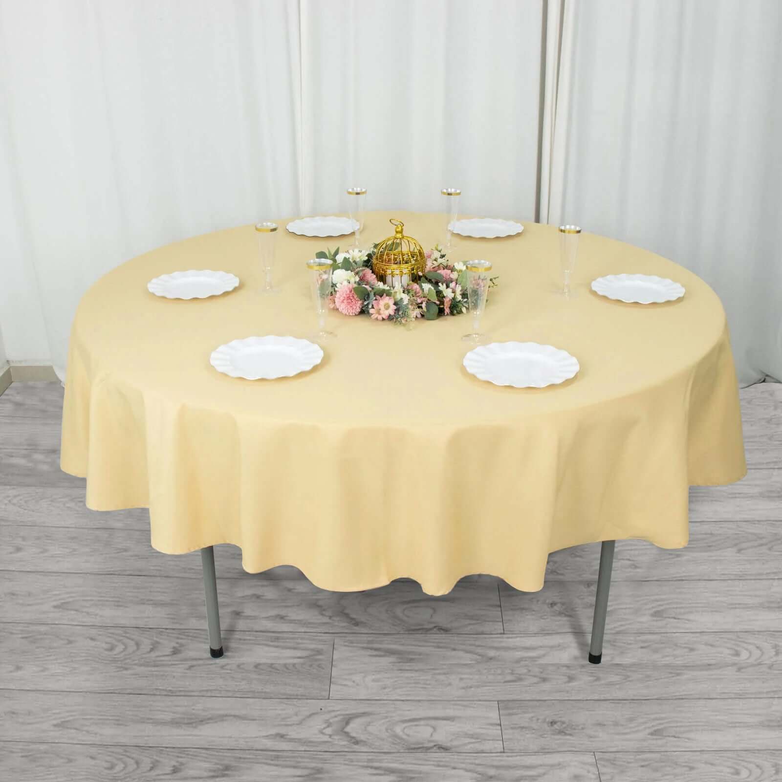 Premium Polyester 90" Round Tablecloth Champagne - Stain and Wrinkle-Resistant Design with 220GSM Thickness Table Cover