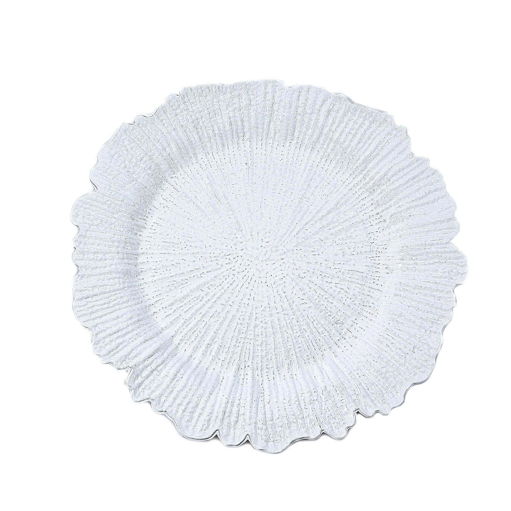 6-Pack Acrylic Plastic Round Charger Plates 13" in White with Reef Design, Classy Dinner Party Charger Tableware