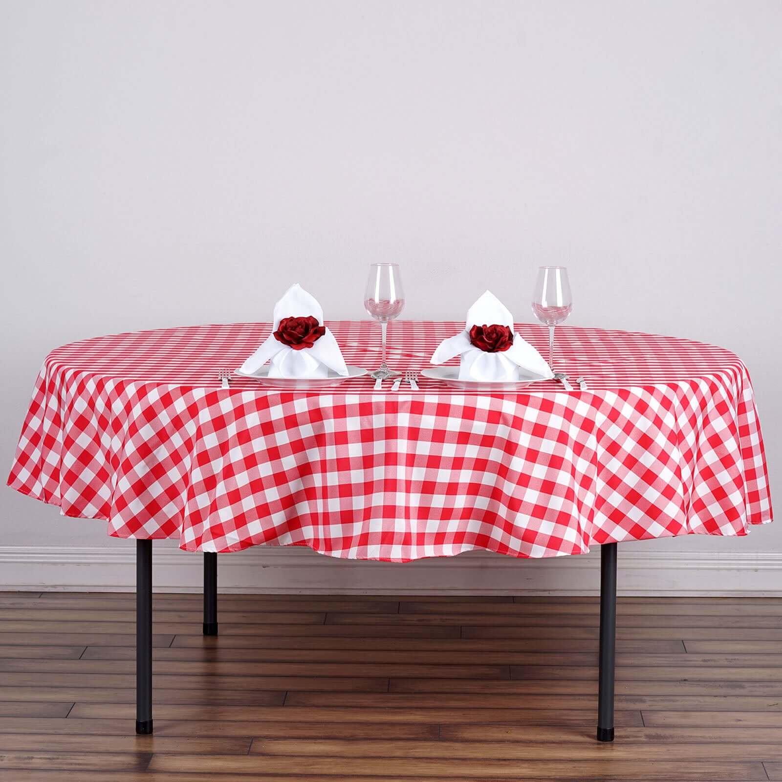 Polyester 90" Round Tablecloth White/Red - Checkered Buffalo Plaid Table Cover