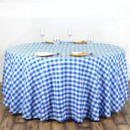 Polyester 108" Round Tablecloth White/Blue - Checkered Buffalo Plaid Table Cover