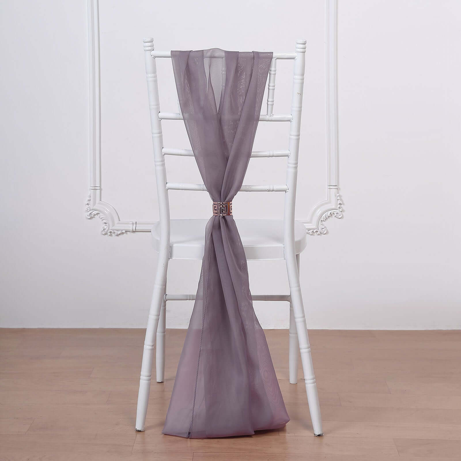 5 Pack Chiffon Chair Sashes Violet Amethyst - Soft & Lightweight Designer Chair Bows 22"x78"