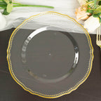10-Pack Plastic 10" Dinner Plates in Clear with Gold Scalloped Rim - Disposable Large Party Plates
