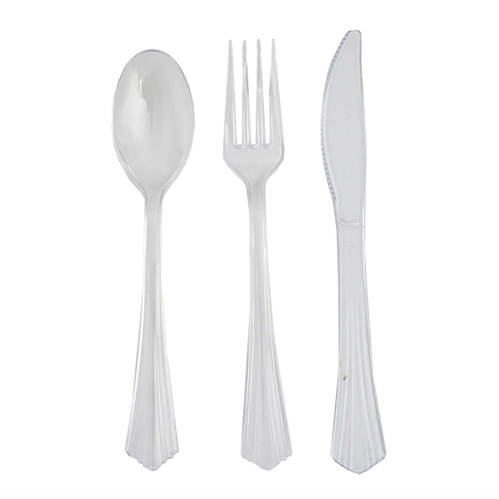 24-Pack Plastic Silverware Set with Fan Flared Tip Handle Clear - Heavy Duty Disposable Utensils 7"