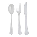 24-Pack Plastic Silverware Set with Fan Flared Tip Handle Clear - Heavy Duty Disposable Utensils 7"