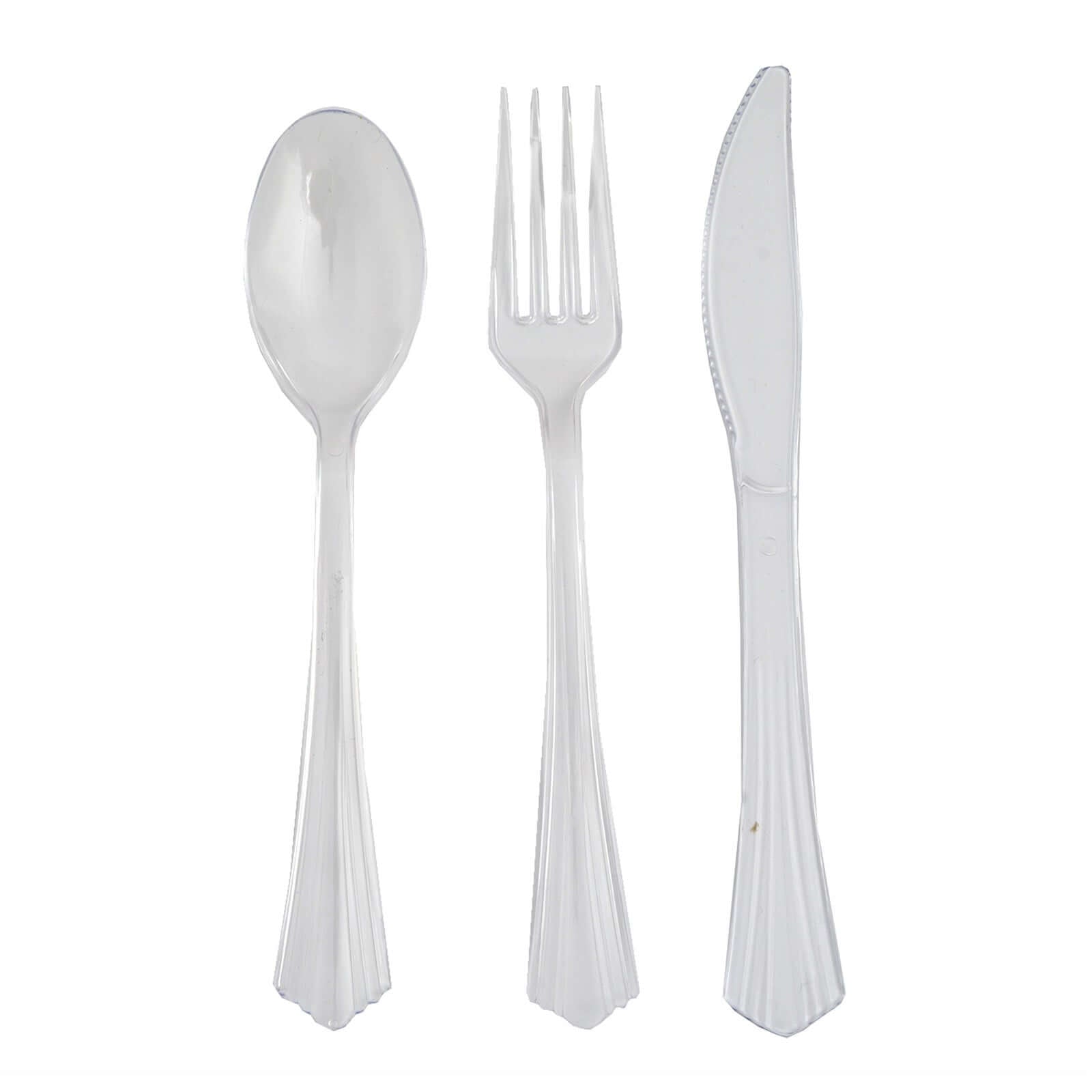 24-Pack Plastic Silverware Set with Fan Flared Tip Handle Clear - Heavy Duty Disposable Utensils 7"