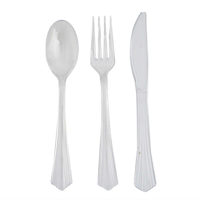 24-Pack Plastic Silverware Set with Fan Flared Tip Handle Clear - Heavy Duty Disposable Utensils 7"