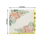 20-Pack Paper Cocktail Napkins with Pink Peony Floral Design and Gold Trim White - 2 Ply Wedding Beverage Napkins 18GSM