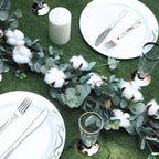 5ft Green Artificial Eucalyptus Leaf, White Cotton Ball Garland Vine