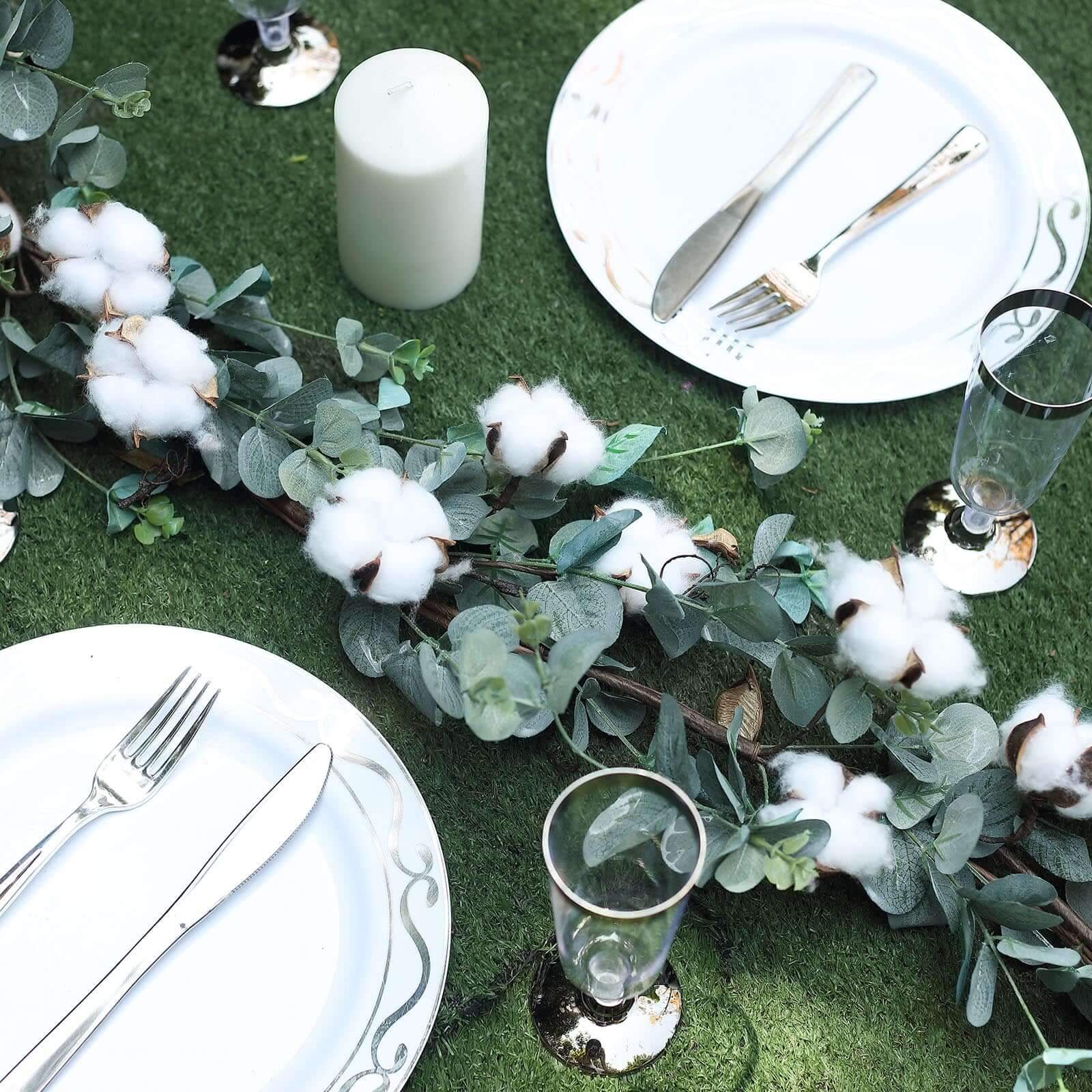 5ft Green Artificial Eucalyptus Leaf, White Cotton Ball Garland Vine