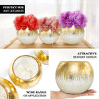 Glass Flower Vase Gold Foiled Crackle Bubble - Decorative Floral Centerpiece for Tables 6"