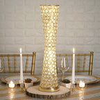 Metal Hurricane Floral Vase Centerpiece Metallic Gold with Crystal Beaded Design - Table Decorative Stand 24"