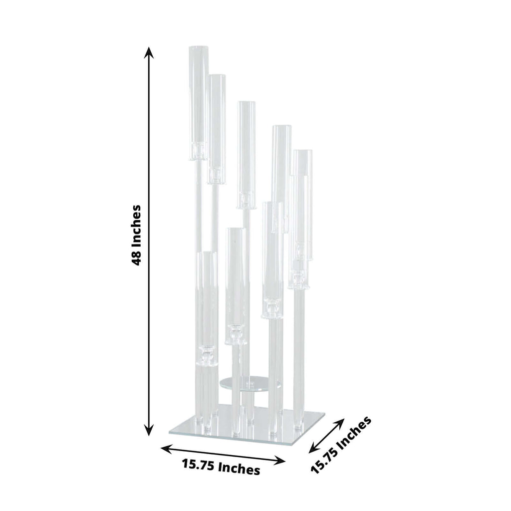 Crystal Glass Cluster Candelabra Pedestal Stand - Square Hurricane Taper Candle Holder Table Centerpiece 4ft