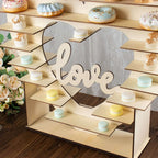 8-Layer Wooden Dessert Display Stand Heart Shaped Double Sided Design Natural - "Love" Cupcake Shelf Table Rack 26"
