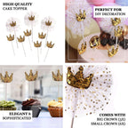 9-Pack Sequin Crown and Tutu Cupcake Cake Toppers Gold - Shimmering Princess Inspired Cake Inserts DIY Party Decoration Supplies