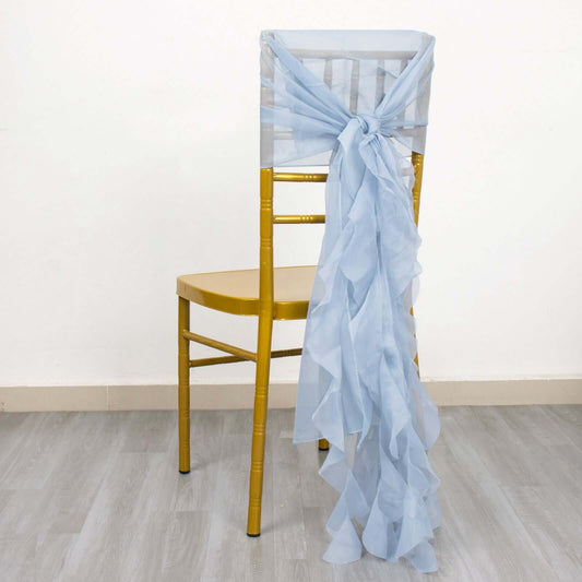 Chiffon Chair Sash with Curly Design Dusty Blue - Stylish Chair Decorations