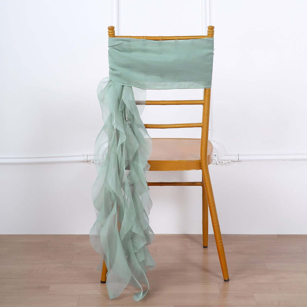 Chiffon Chair Sash with Curly Design Eucalyptus Sage - Stylish Chair Decorations