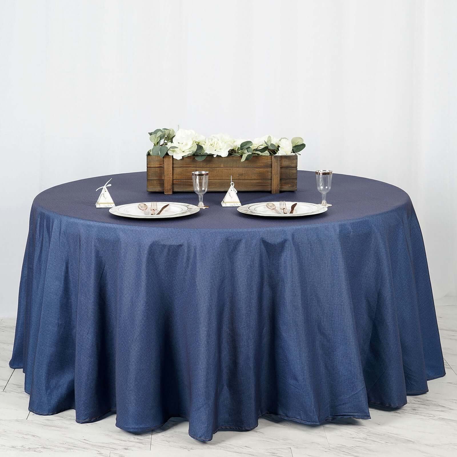Polyester 120" Round Tablecloth Dark Denim Blue - Seamless Faux Denim Design for Stylish Gatherings