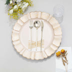 6-Pack Acrylic Plastic Round Charger Plates 13" in Beige with Gold Brushed Wavy Scalloped Rim, Decorative Dinner Party Charger Tableware