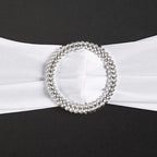 5 Pack Stretch Spandex Chair Sashes White - Classy Reusable Chair Bands with Silver Diamond Ring Slide Buckle 5"x14"