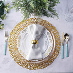 6-Pack Vinyl Placemats Gold Woven Design - Durable Non-Slip Round Table Mats for Dining 15"