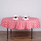 Polyester 70" Round Tablecloth White/Red - Checkered Buffalo Plaid Table Cover