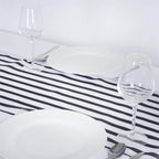 Satin 12"x108" Table Runner Black/White Asymmetric Stripe - Modern Chic Table Decor