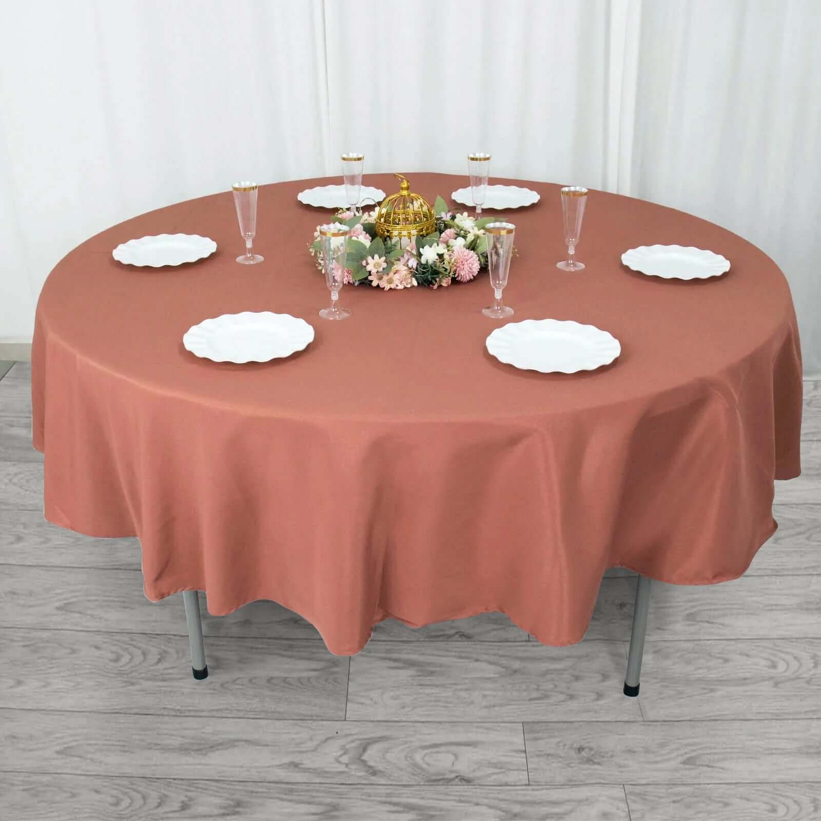 Premium Polyester 90" Round Tablecloth Terracotta (Rust) - Stain and Wrinkle-Resistant Design with 220GSM Thickness Table Cover