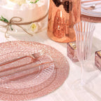 6-Pack Placemats Glitter Design Rose Gold Sparkle Round - Non-Slip Decorative Dining Table Mats 13"