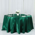Satin 132" Round Tablecloth Hunter Emerald Green - Stylish Seamless Table Cover