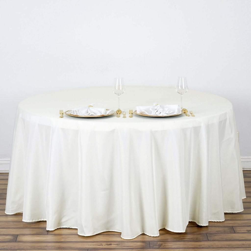 Polyester 120" Round Tablecloth Ivory - Seamless Wrinkle-Resistant Table Cover