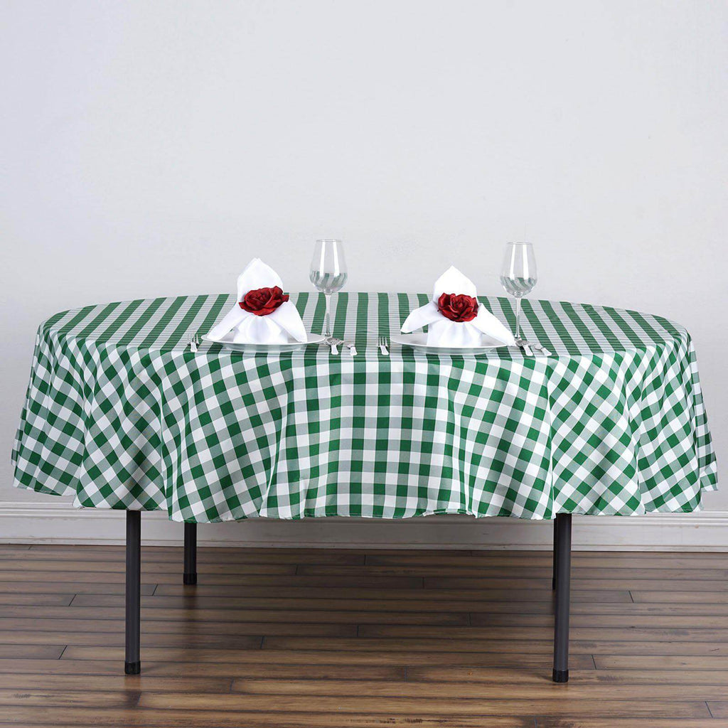 Polyester 70" Round Tablecloth White/Green - Checkered Buffalo Plaid Table Cover