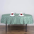 Polyester 70" Round Tablecloth White/Green - Checkered Buffalo Plaid Table Cover